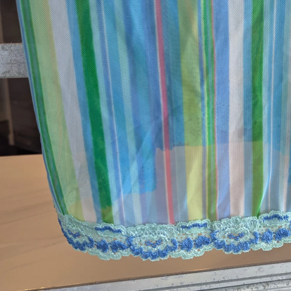 Vintage Y2k Fairy Rampage Medium Slip Striped Bustier Blue Green Chemise - Picture 10 of 13